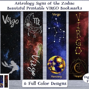 Virgo Zodiac Bookmarks - 4 Full Color Designs Astrological Sign Constellation Planet- Printable Book Marks - Digital File