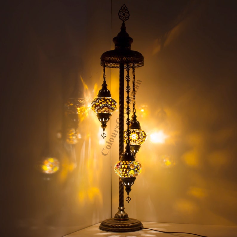 Turkish Handmade Mosaic Lamp Colourful Floor Free Standing Light 3 M Globes