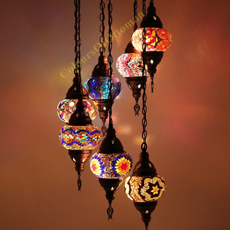 Turkish Handmade Mosaic Spiral Hanging Chandelier Ceiling Lamp Image 0