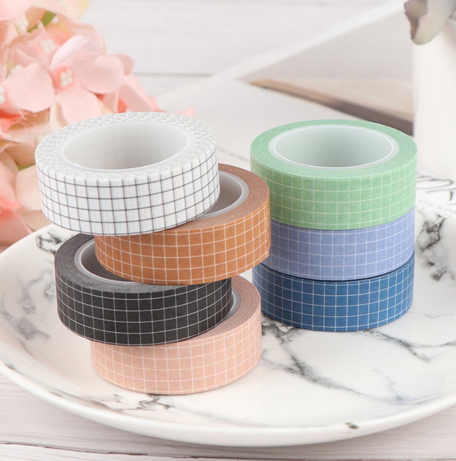Blue and White Checkered Washi Tape. Dark Blue Masking Tape. Etsy