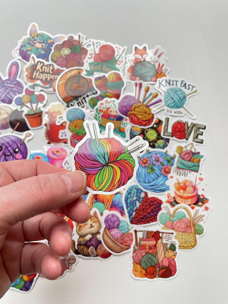 Sticker Pack, 50 Pieces. Yarn and Knitting Stickers. Decal Stickers for ...
