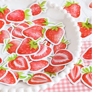 Autocollants fraises, autocollants fruits, autocollants fraises, autocollants scrapbooking pour carnet de notes. 45 autocollants d'été