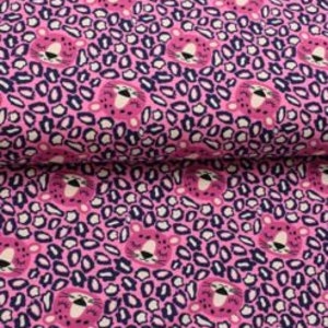 Pink jersey fabric with leopards. Jersey fabric, Leopard fabric