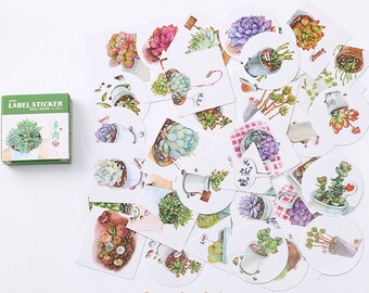 Planten stickers, vetplantjes stickers, kawaii stickertjes, journal notebook scrapbooking stickers. 40 stuks
