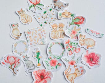 Cats stickers, feline stickers, animal stickers, journal notebook scrapbooking stickers. 46 pieces