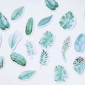 Bladeren stickers, groene blaadjes stickers, bladeren stickertjes, journal notebook scrapbooking stickers. 40 stuks