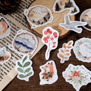 Pegatinas de otoño, pegatinas de zorro, pegatinas de plantas, pegatinas de luna, pegatinas de diario, cuaderno, álbum de recortes. 46 piezas