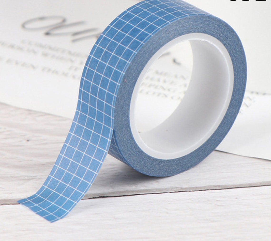 Blue and White Checkered Washi Tape. Dark Blue Masking Tape. Etsy