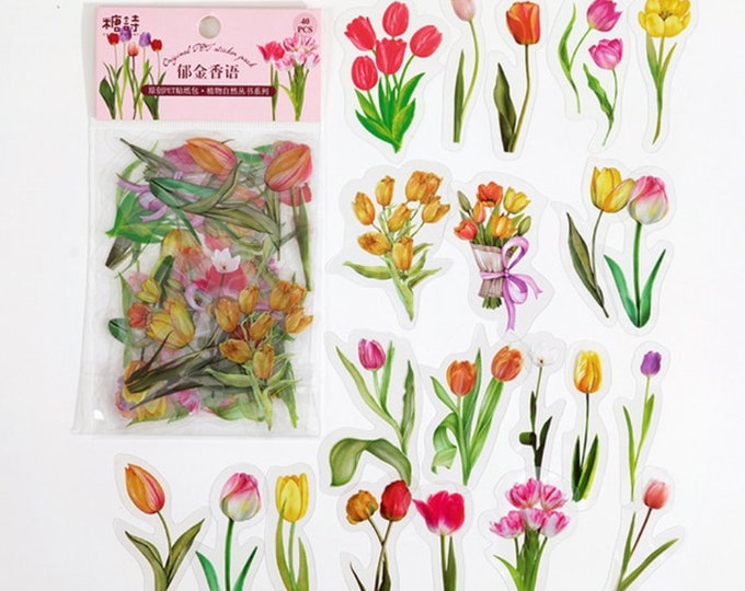 Tulpen stickers, bloemetjes stickers. 40 stuks