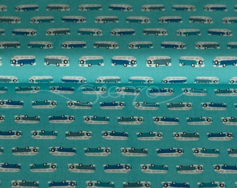 Petrol jersey fabric with VW buses. Jersey fabric, oekotex standard