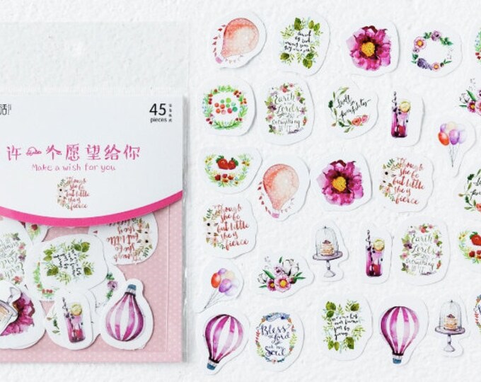 Bloemen stickers, ballonnen stickers, plantjes stickertjes, journal notebook scrapbooking stickers. 45 stuks