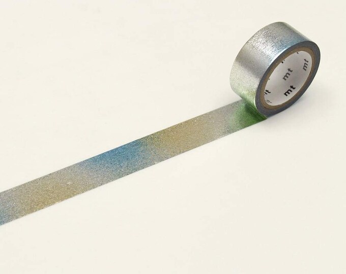 MT washi tape Piece silver. Silver foil washi tape met groene, gele en blauwe tinten. Zilver washi tape