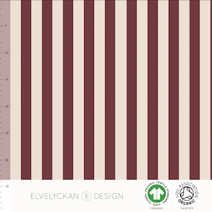 Organic jersey fabric with vertical stripes. Elvelyckan Vertical Wine (013), organic cotton