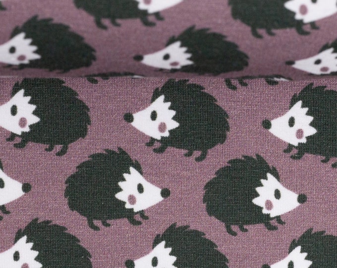 Donker oud roze tricot stof met egeltjes. Oekotex gecertificeerd. Swafing - Animal Minis by Käselotti