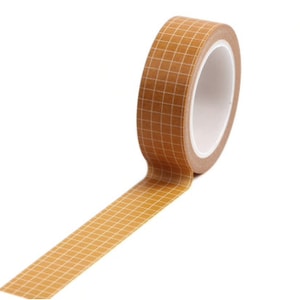 Mustard and white checkered washi tape. Yellow decorative masking tape. print washi tape