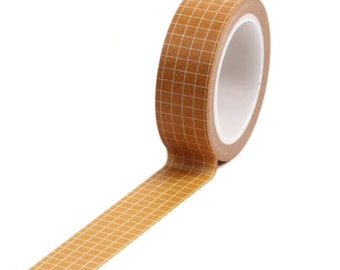 Mustard and white checkered washi tape. Yellow decorative masking tape. print washi tape