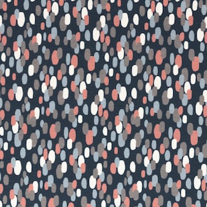 Blue jersey fabric with blue and pink dashes. Oeko-tex standard. Lycklig Marvelous Dashes