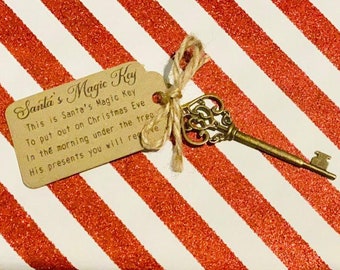 Santa's Magic Key - Christmas Eve Box filler / Christmas Eve Tradition. Bronze Santa Key with Brown tag. Magical Father Christmas Key