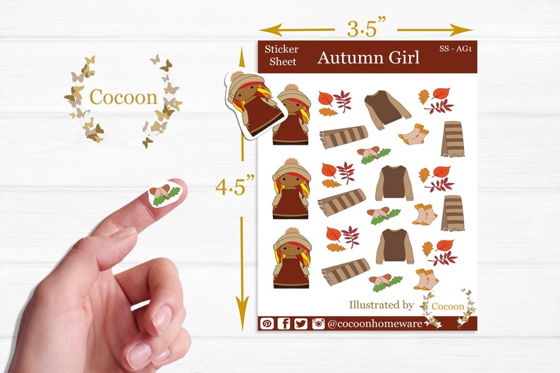 Autumn sticker sheet, Fall stickers, Cosy stickers, Planner stickers, Journal stickers, Cute stickers, Orange and Red Autumn Leaf Stickers image 2