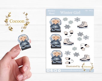 Winter Planner sticker sheet, Cool Icy Blue Planner stickers, Journal stickers, Cute stickers with ice skates, mittens and snow flakes