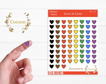 Heart Planner Stickers. Love Is Love Rainbow Hearts. Perfect For Planners, Scrap Books, Bullet Journals and Gifts. Cute Mini LGBT hearts