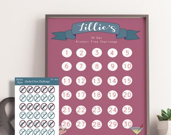 Personalised Alcohol Free 30 Day Habit Tracker Chart with Stickers. Cute and Motivational Challenge Tracker. Health and Nutrition Goal Chart