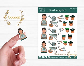 Gardening Girl Planner Sticker Sheet. Perfect for Planners, journals, scrap booking. Cute gift or stocking filler for Gardener. Vinyl Set