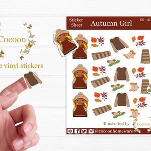 Autumn sticker sheet, Fall stickers, Cosy stickers, Planner stickers, Journal stickers, Cute stickers, Orange and Red Autumn Leaf Stickers image 3