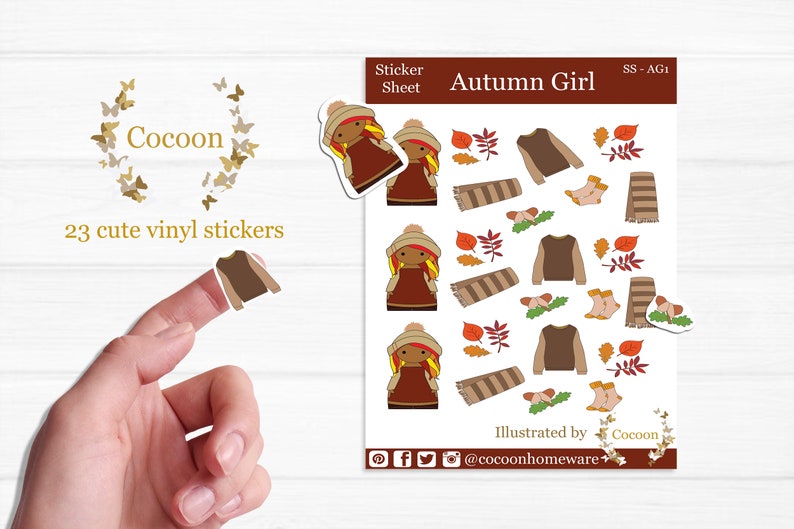 Autumn sticker sheet, Fall stickers, Cosy stickers, Planner stickers, Journal stickers, Cute stickers, Orange and Red Autumn Leaf Stickers image 3