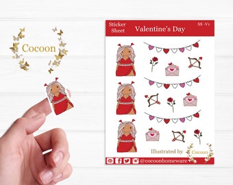 Valentine's Day Planner Sticker Sheet with Cute and Romantic Accessories. Perfect For Planners, Scrap Books, Bullet Journals and Gifts