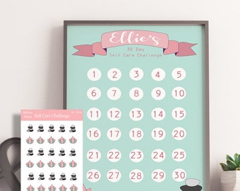 Personalised Self Care 30 Day Habit Tracker Chart with Stickers. Cute, Motivational Meditation, Yoga, Pamper, Self Love, Mindfulness Chart