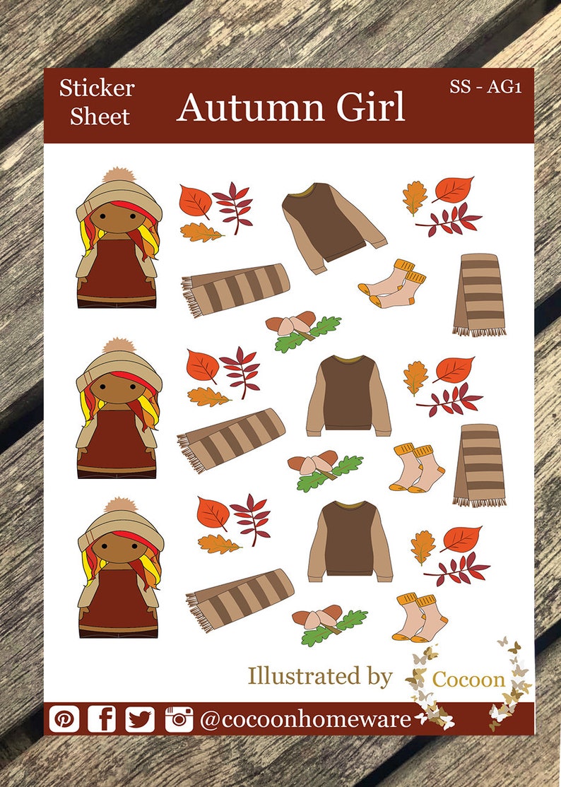 Autumn sticker sheet, Fall stickers, Cosy stickers, Planner stickers, Journal stickers, Cute stickers, Orange and Red Autumn Leaf Stickers image 4