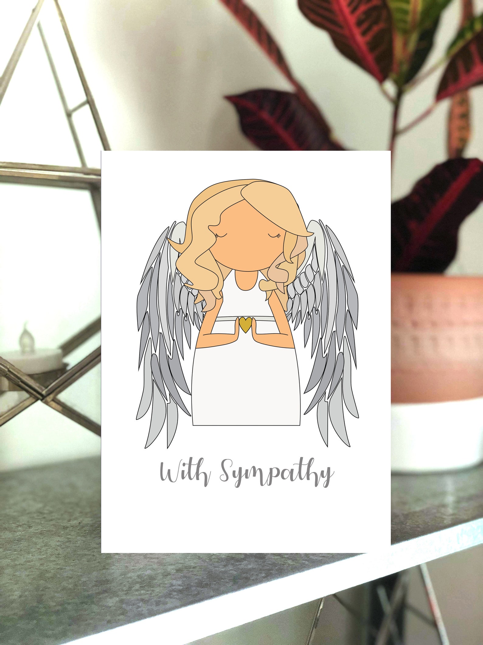 With Sympathy Angel Greetings Card. Angel With Silver Wings. Etsy UK