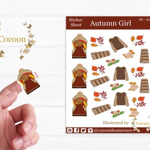 Autumn sticker sheet, Fall stickers, Cosy stickers, Planner stickers, Journal stickers, Cute stickers, Orange and Red Autumn Leaf Stickers image 1