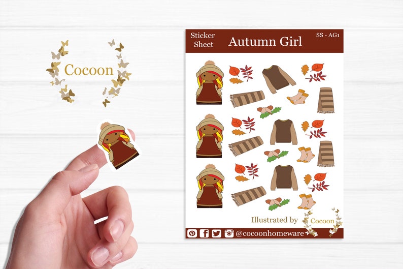 Autumn sticker sheet, Fall stickers, Cosy stickers, Planner stickers, Journal stickers, Cute stickers, Orange and Red Autumn Leaf Stickers image 1
