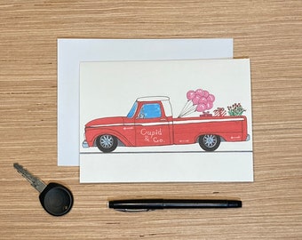 Valentine's day card | old truck | Ford truck | classic car card |  | wedding card | cupid | Valentine's card