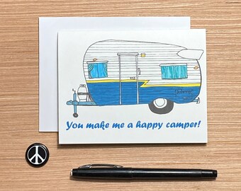 Vintage Camper card;  greeting card, camper valentine card, Valentine's day card, card for him, vintage camper, vday card,