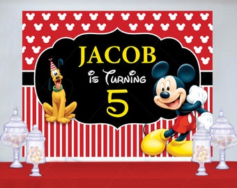 Mickey Mouse Birthday Banner, Pluto, Custom Vinyl Backdrop