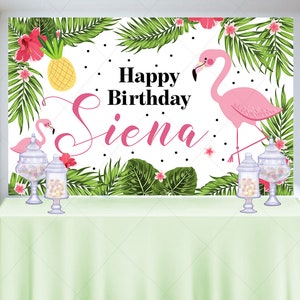 Flamingo Birthday Banner/Backdrop, Birthday Party Decor, Tropical Backdrop, Flamingo Party Backdrop, Printed or Printable File