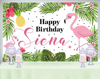 Tropical Flamingo Birthday Backdrop, Custom Party Decor (Printed or Printable File)