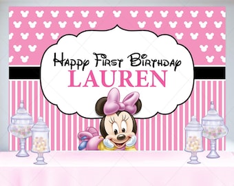 Baby Minnie Mouse 1st Birthday Backdrop, Printed Vinyl Banner