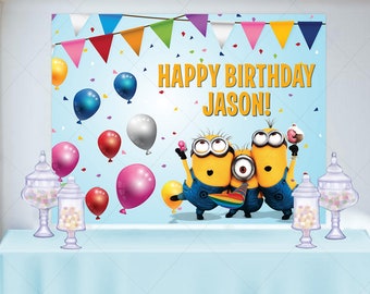 Minions Birthday Banner, Despicable Me Backdrop, Blue Party Decor (Printed or Printable File)