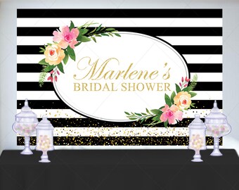 Kate Spade Bridal Shower Backdrop, Black and White Stripes (Printed or Printable File)