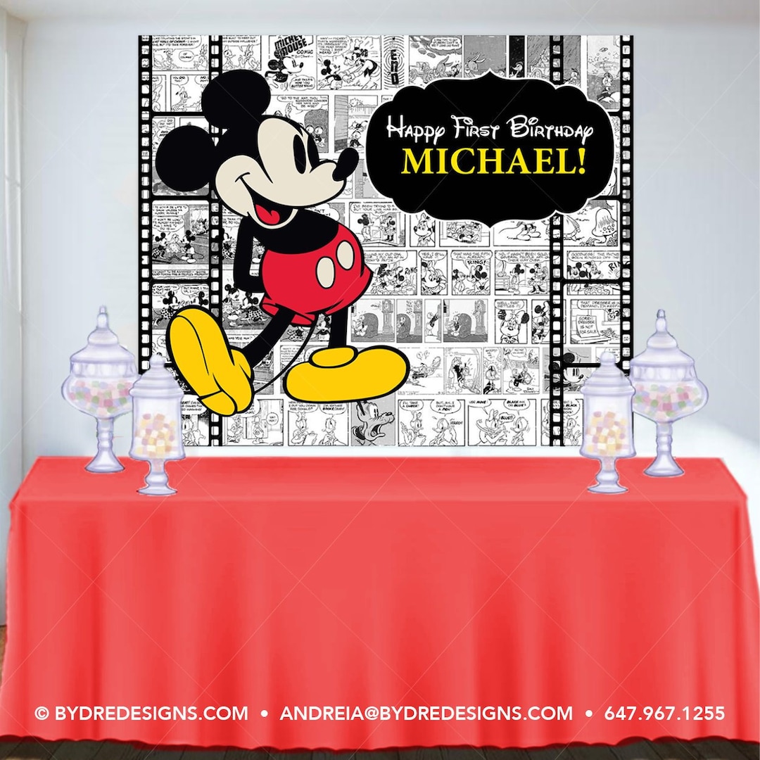Retro Mickey Mouse Banner, Mickey Mouse Backdrop, Old School Mickey ...