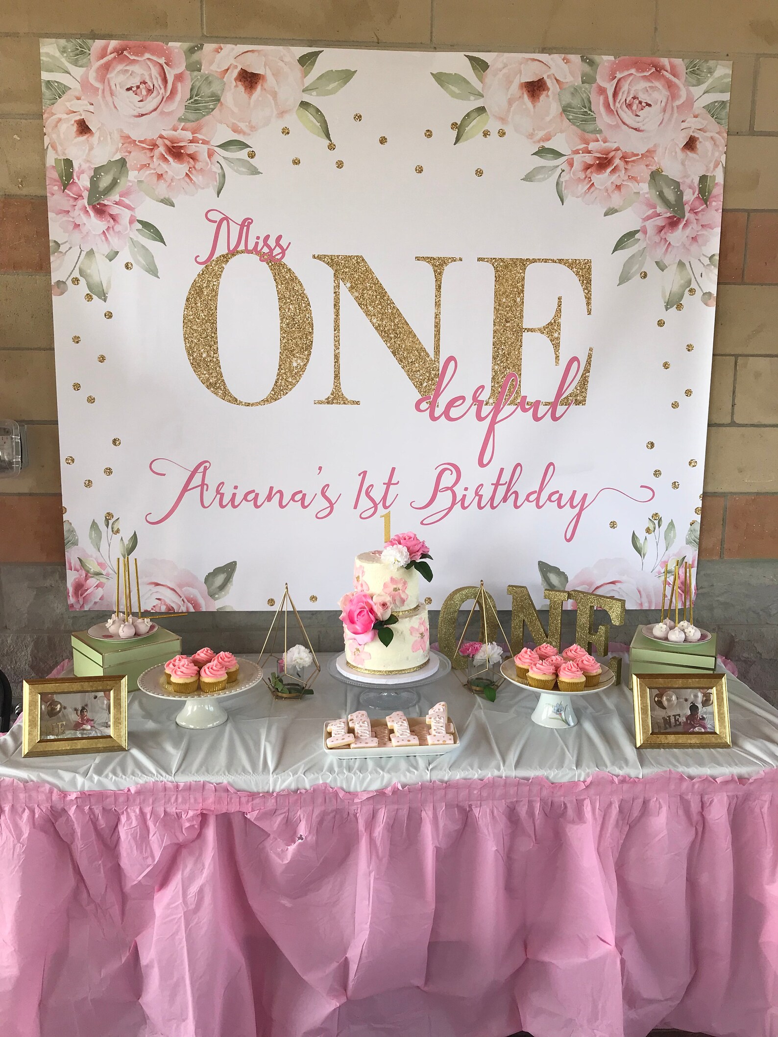 Miss Onederful Birthday Backdrop, Pink Floral Party Decor (printed or