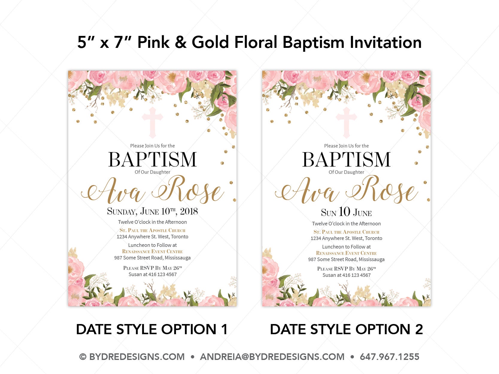 Girl Baptism Invitation Pink Baptism Invitation Floral Etsy Canada