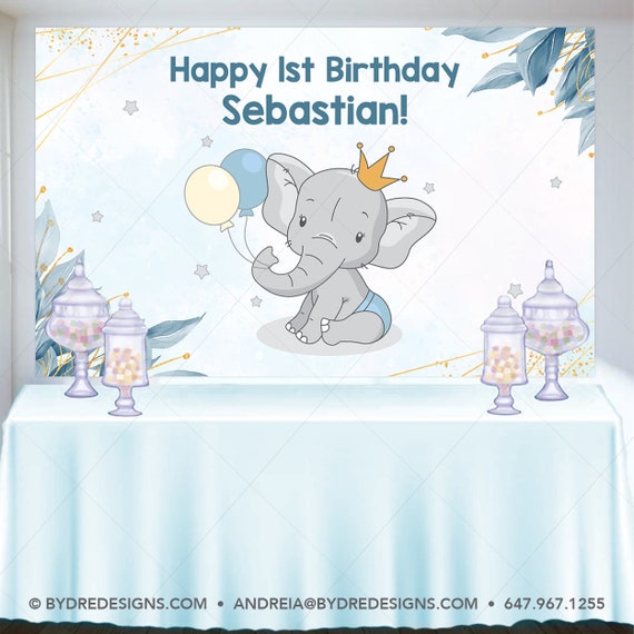 Baby Elephant Birthday Backdrop, First Birthday Banner, Baby Boy Birthday,  Baby Elephant Decoration, First Birthday Backdrop - Etsy