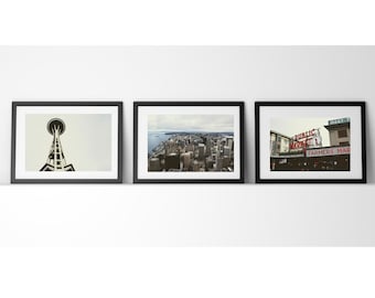 Seattle Set of 3 Photography Prints Collection (Unframed), Horizontal Photography Prints Wall Art