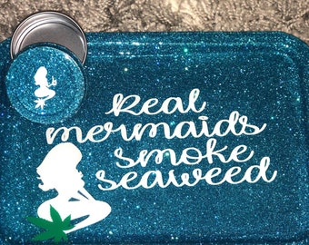 Mermaid Glitter rolling tray, rolling tray set, real mermaids smoke seaweed rolling tray