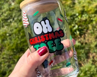 Little Debbie inspired Christmas tree cake cup, Glass Tumbler, Iced Coffee tumbler, Christmas Tumbler, Christmas Tree Tumbler